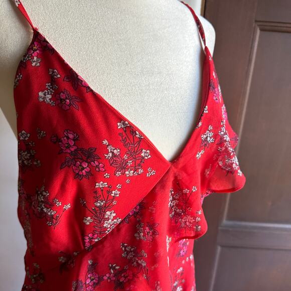 KEEPSAKE the Label | Red Floral Heart and Soul Ruffle Midi Slip Dress | Large - Picture 4 of 7